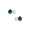 Clear Square & Emerald Teardrop Shaped Pierced Earrings  Yellow Gold Plated 0.40" Long X 0.63" Wide