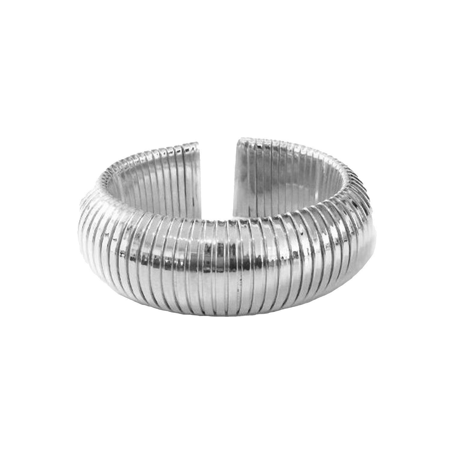 Flex Wide Dome Cuff Bracelet  White Gold Plated Over Silver Oval Shape: 2.22" X 1.79" 0.87" Width Slightly Flexible Open Cuff