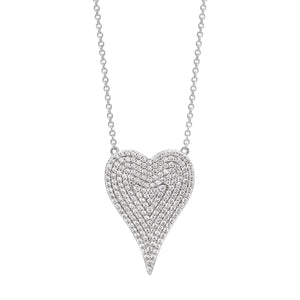 Pave CZ Heart Necklace  White Gold Plated 1.00" L x 0.70" W Chain Length is adjustable