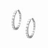 Circle Baguette Hoop Earrings   White Gold Plated Over Silver  1.45" Diameter  Pierced   